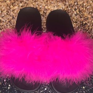 Barbie pink marabou fur slippers